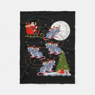 Rat Rodents Santa Sleigh Flying Funny Magical Chri Fleece Blanket