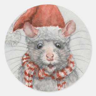 Rat sticker in red Santa hat KMCoriginals