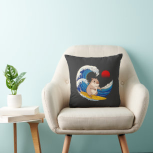 RAT SURFING AT NIGHT THROW PILLOW