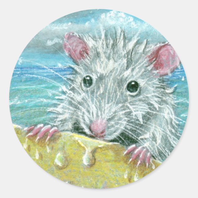 Rat surfing wipeout classic round sticker (Front)