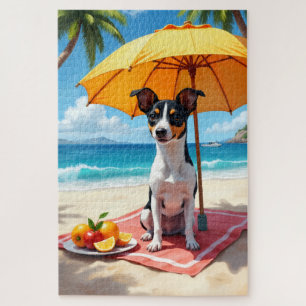 Rat Terrier Beach Relax Scene Jigsaw Puzzle