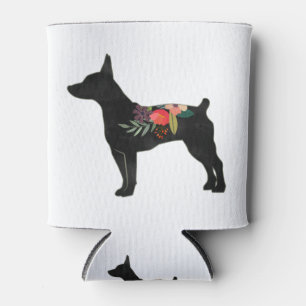 Rat Terrier CC Dog Boho Floral Silhouette Can Cooler
