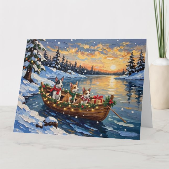 Rat Terrier Christmas Boat Holiday Card (Front)