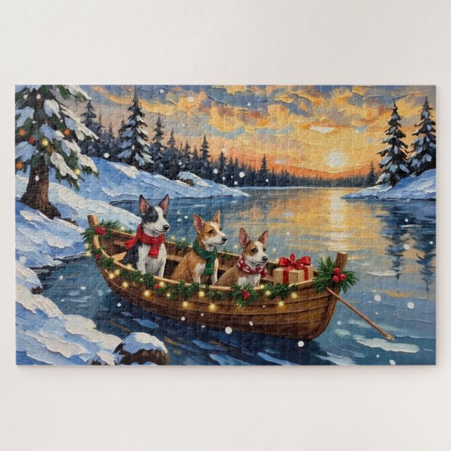 Rat Terrier Christmas Boat Holiday Jigsaw Puzzle (Horizontal)