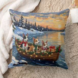 Rat Terrier Christmas Boat Holiday Throw Pillow