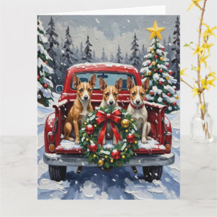 Rat Terrier Christmas Red Truck Holiday Card