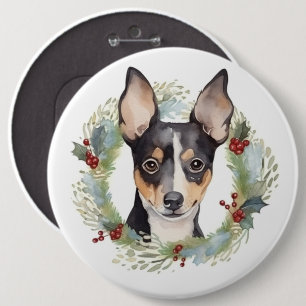 Rat Terrier Christmas Wreath Festive Pup 6 Inch Round Button