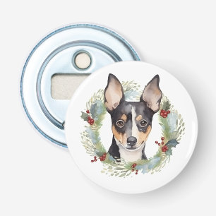 Rat Terrier Christmas Wreath Festive Pup Bottle Opener