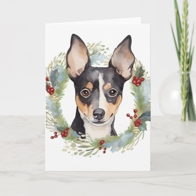 Rat Terrier Christmas Wreath Festive Pup Card (Front)