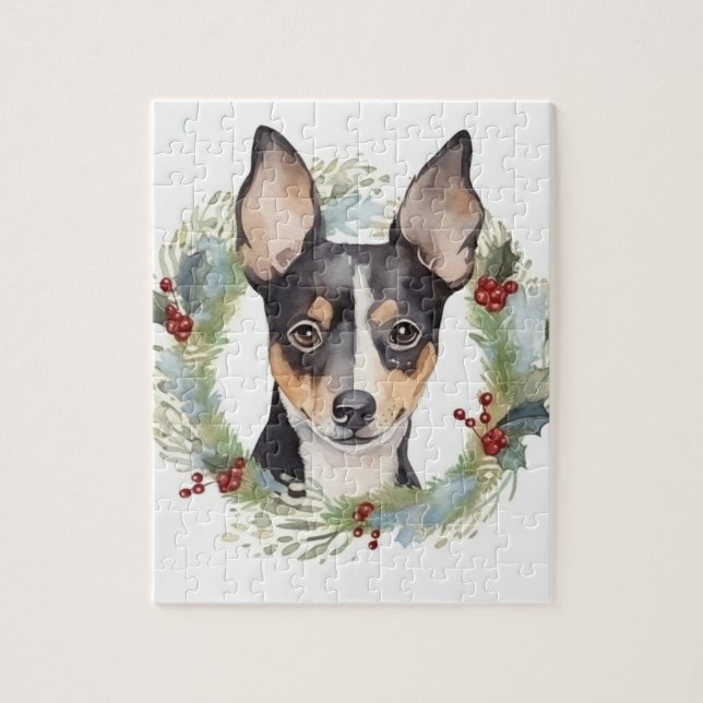 Rat Terrier Christmas Wreath Festive Pup Jigsaw Puzzle (Vertical)