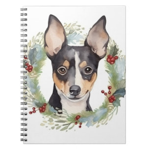 Rat Terrier Christmas Wreath Festive Pup Notebook