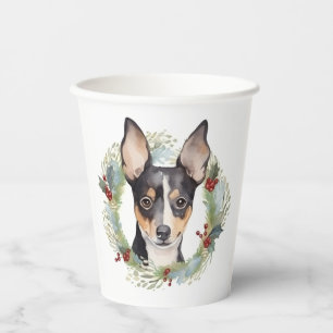 Rat Terrier Christmas Wreath Festive Pup Paper Cups