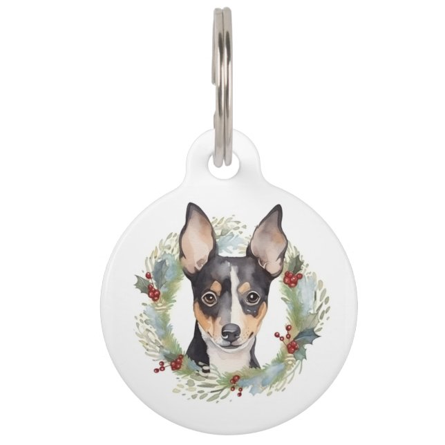 Rat Terrier Christmas Wreath Festive Pup Pet Tag (Front)