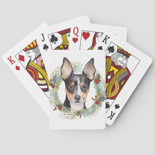 Rat Terrier Christmas Wreath Festive Pup Playing Cards (Back)