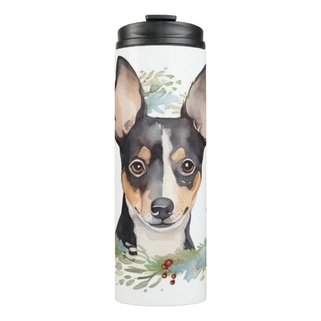 Rat Terrier Christmas Wreath Festive Pup Thermal Tumbler (Front)
