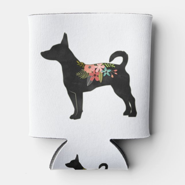 Rat Terrier CN Dog Boho Floral Silhouette Can Cooler (Front)