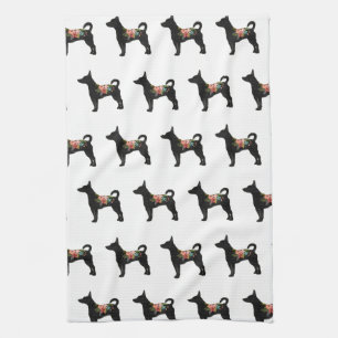 Rat Terrier CN Dog Boho Floral Silhouette Kitchen Towel