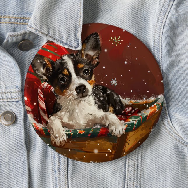 Rat Terrier Dog Christmas Festive 6 Inch Round Button (In Situ)