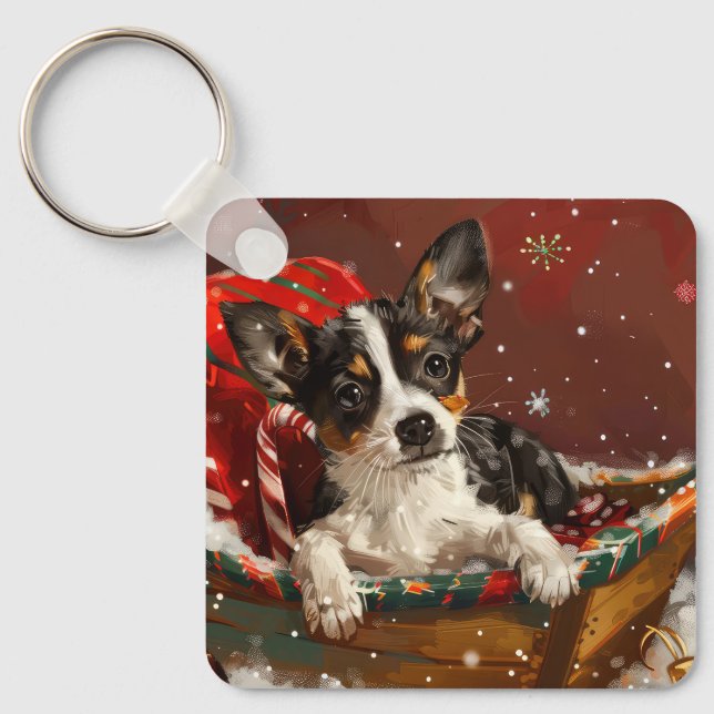 Rat Terrier Dog Christmas Festive Keychain (Front)