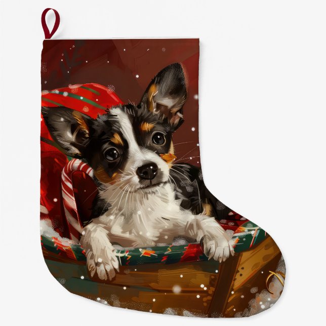 Rat Terrier Dog Christmas Festive Large Christmas Stocking (Front)