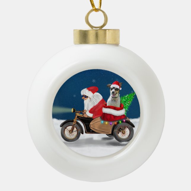 Rat Terrier Dog Christmas Santa Claus  Ceramic Ball Christmas Ornament (Front)