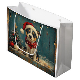 Rat Terrier Dog Christmas Vintage Beach  Large Gift Bag