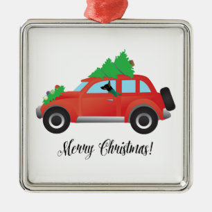 Rat Terrier Dog Driving a Christmas Car Metal Ornament