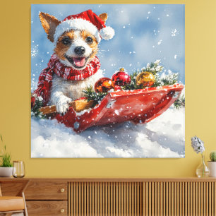 Rat Terrier Dog in Sledge Let it Snow Christmas  Canvas Print