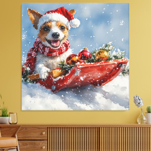 Rat Terrier Dog in Sledge Let it Snow Christmas  Canvas Print (Insitu(LivingRoom))