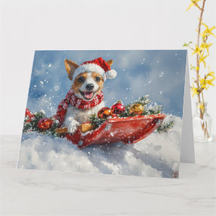 Rat Terrier Dog in Sledge Let it Snow Christmas  Card