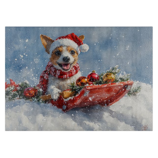 Rat Terrier Dog in Sledge Let it Snow Christmas  Cutting Board (Front)