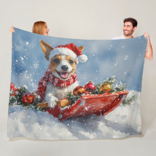 Rat Terrier Dog in Sledge Let it Snow Christmas Fleece Blanket