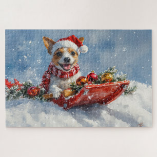 Rat Terrier Dog in Sledge Let it Snow Christmas  Jigsaw Puzzle
