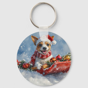 Rat Terrier Dog in Sledge Let it Snow Christmas  Keychain