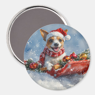 Rat Terrier Dog in Sledge Let it Snow Christmas  Magnet