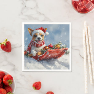 Rat Terrier Dog in Sledge Let it Snow Christmas Napkin