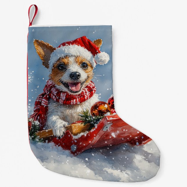 Rat Terrier Dog in Sledge Let it Snow Christmas  Small Christmas Stocking (Front)