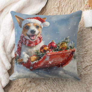 Rat Terrier Dog in Sledge Let it Snow Christmas  Throw Pillow