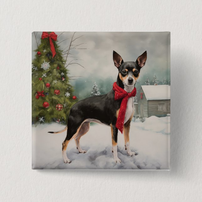 Rat Terrier Dog in Snow Christmas  2 Inch Square Button (Front)