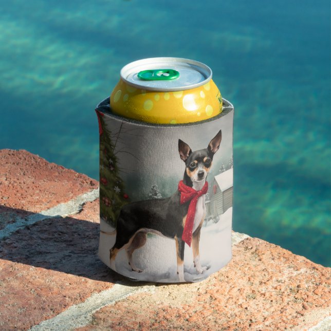 Rat Terrier Dog in Snow Christmas  Can Cooler (In Situ Pool)