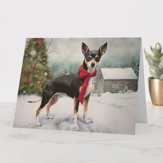 Rat Terrier Dog in Snow Christmas  Card (Small Plant)