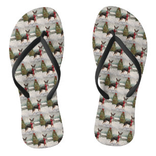 Rat Terrier Dog in Snow Christmas  Flip Flops