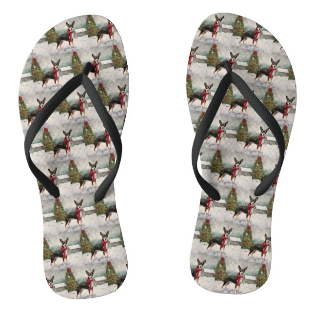 Rat Terrier Dog in Snow Christmas  Flip Flops (Footbed)