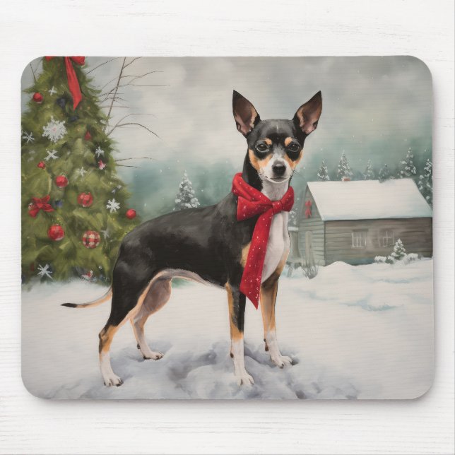 Rat Terrier Dog in Snow Christmas  Mouse Pad (Front)