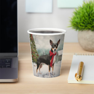 Rat Terrier Dog in Snow Christmas Paper Cups