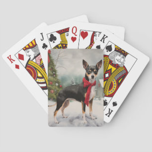Rat Terrier Dog in Snow Christmas  Playing Cards