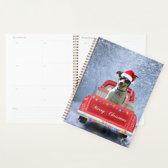 Rat Terrier Dog in Snow sitting in Christmas Truck Planner (Display)