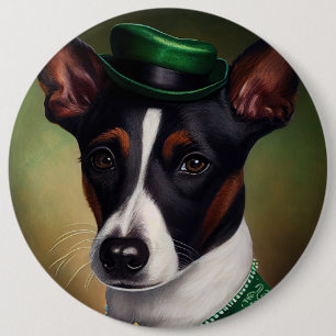 Rat Terrier Dog in St. Patrick's Day Dress 6 Inch Round Button