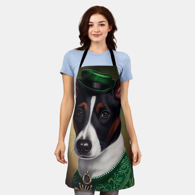 Rat Terrier Dog in St. Patrick's Day Dress Apron (Worn)