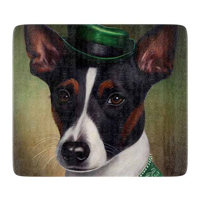 Rat Terrier Dog in St. Patrick's Day Dress Cutting Board (Front)